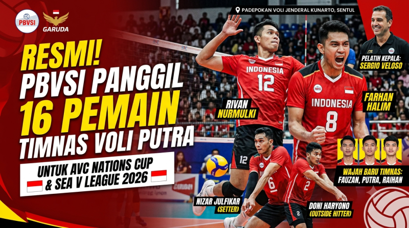PBVSI Panggil 16 Pemain Timnas Voli Putra untuk AVC Nations Cup dan SEA V League 2026